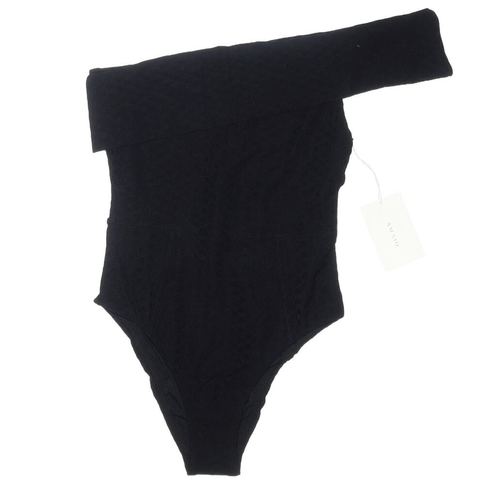 AMAIO Jeanne one shoulder piece textured luxe black resort swimsuit Sz Small NEW
